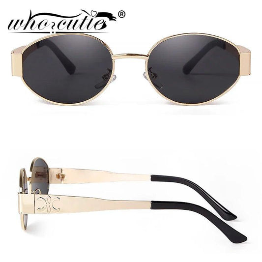 Retro Metal Frame Pilot Oval Sunglasses Women Men Brand Designer Vintage Round Sun Glasses Luxury 90s Green Lens Shades Male UV - MANDOTOS