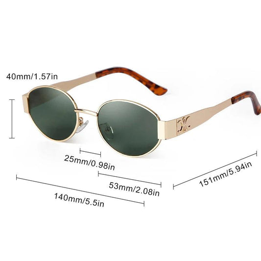 Retro Metal Frame Pilot Oval Sunglasses Women Men Brand Designer Vintage Round Sun Glasses Luxury 90s Green Lens Shades Male UV - MANDOTOS