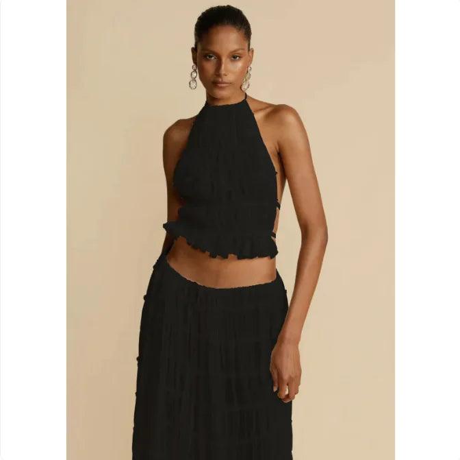 2-Piece Chic Halter Dress Suit Set - MANDOTOS