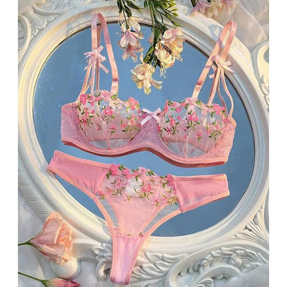 Round Up Night Beautiful Sexy Women 2 Piece Floral Embroidery Underwear Sexy Erotic Lingerie Underwear Lenceria Sexy Sets - MANDOTOS