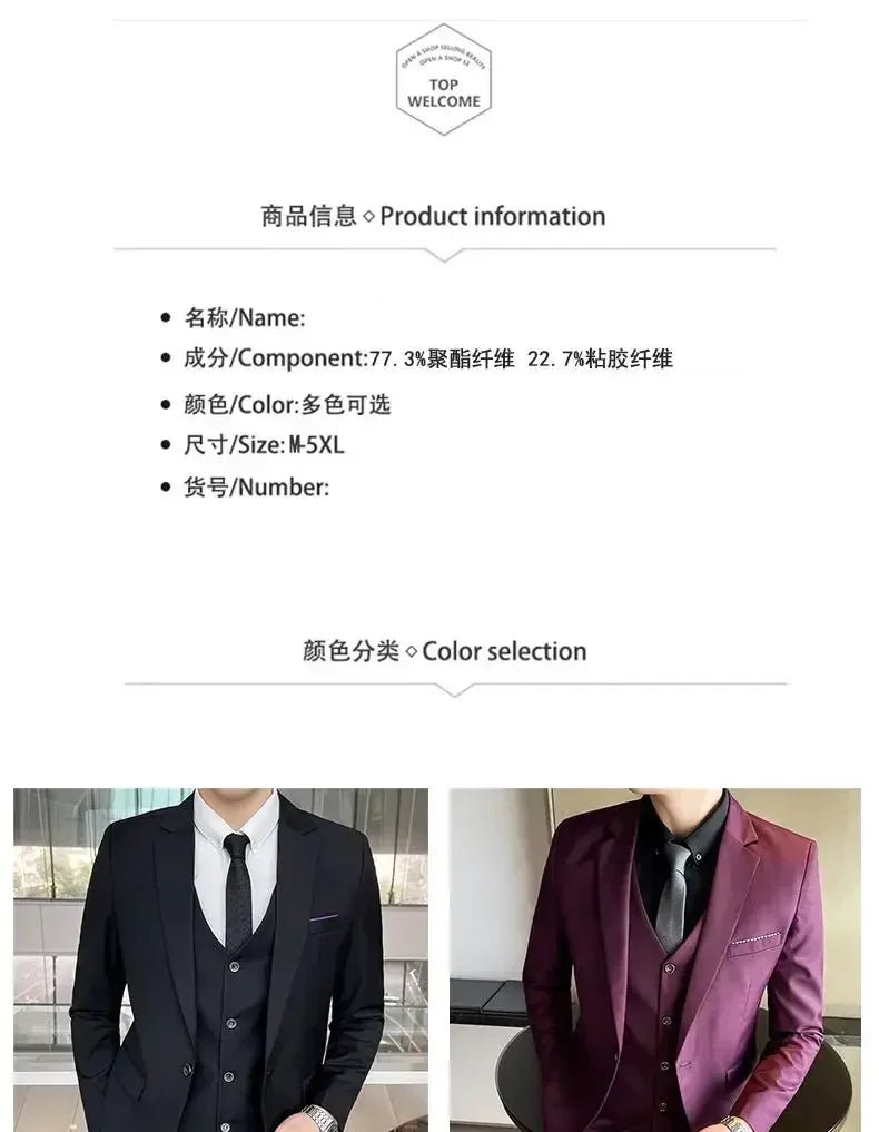 S-9XL New (Blazer+Vest+Pants) Men's Fashion Business Gentleman Professional Formal Dress Korean Version Banquet Dress Suit 6XL - MANDOTOS INTERNATIONAL