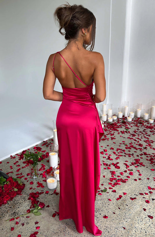 Satin Elegance One-Shoulder Prom Gown - MANDOTOS