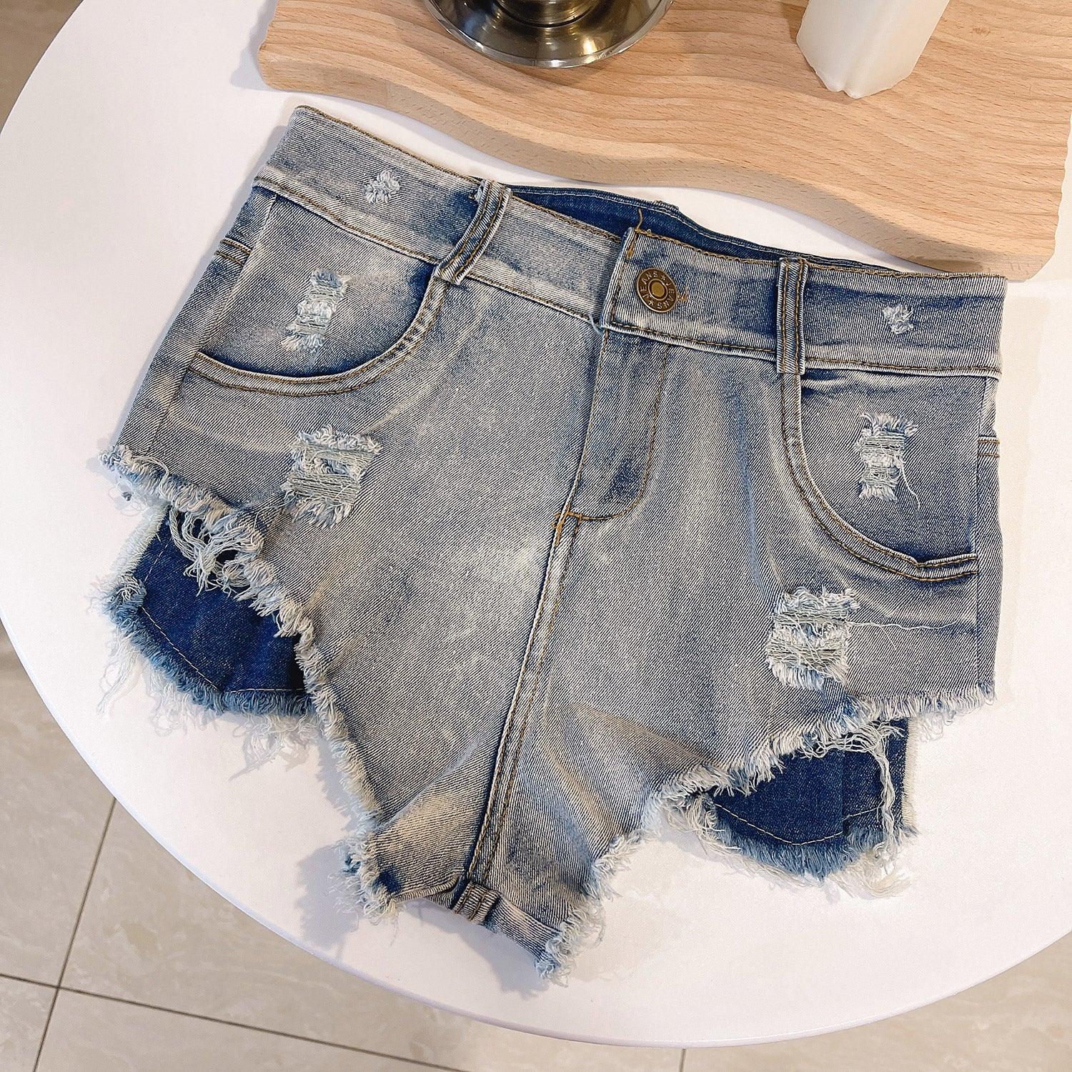 Sexy European and American Raw Hem High Waist Fun Light-Colored Jeans - MANDOTOS
