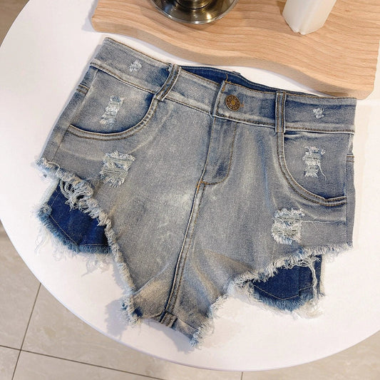 European Chic High Waist Light-Colored Raw Hem Jeans - MANDOTOS