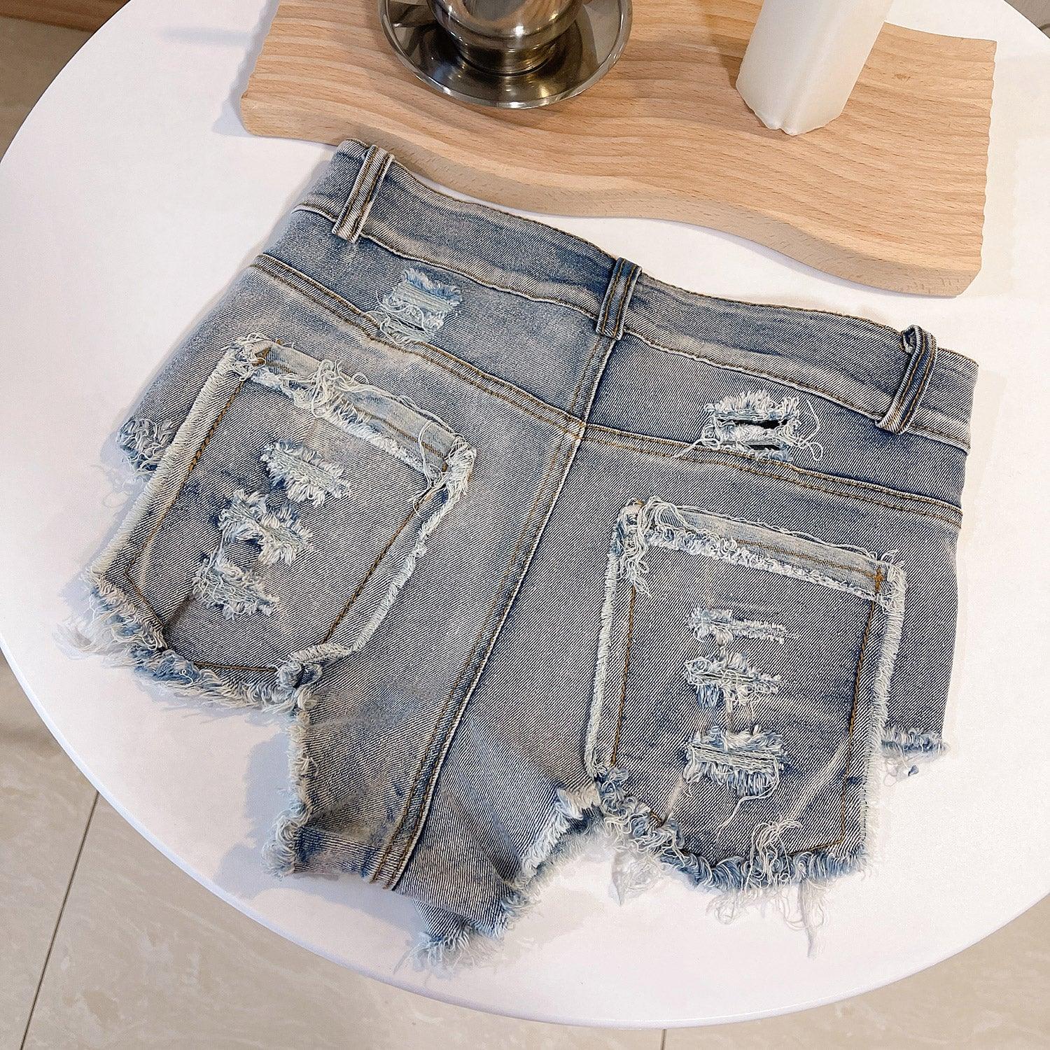 Sexy European and American Raw Hem High Waist Fun Light-Colored Jeans - MANDOTOS