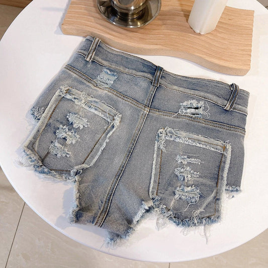 European Chic High Waist Light-Colored Raw Hem Jeans - MANDOTOS