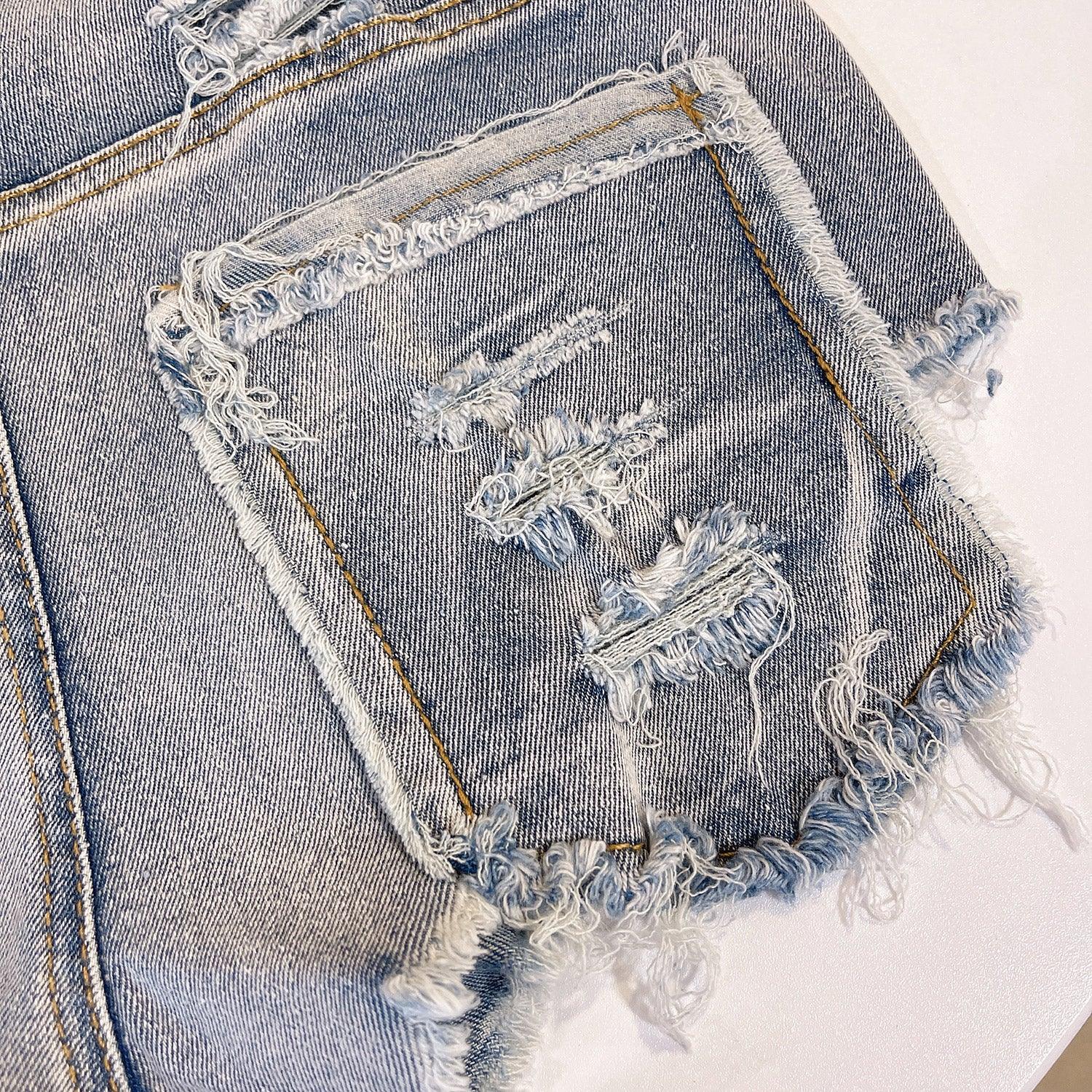 Sexy European and American Raw Hem High Waist Fun Light-Colored Jeans - MANDOTOS