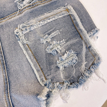 Sexy European and American Raw Hem High Waist Fun Light-Colored Jeans - MANDOTOS