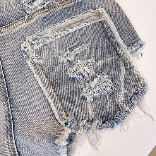 European Chic High Waist Light-Colored Raw Hem Jeans - MANDOTOS