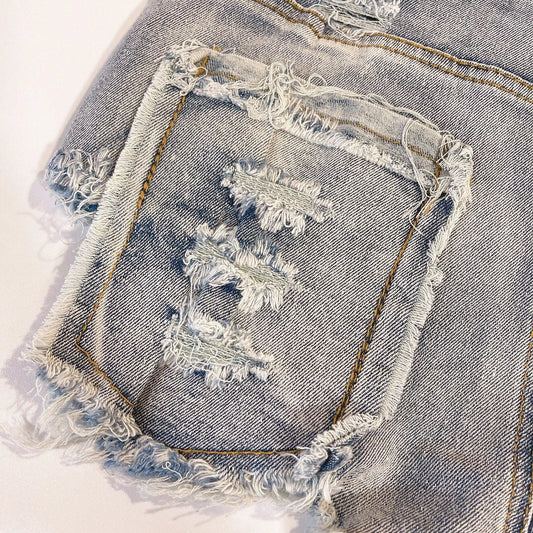 European Chic High Waist Light-Colored Raw Hem Jeans - MANDOTOS