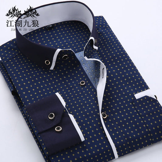 Slim-fit Business Dress Men's Shirt Fashionable Printed Thin Casual Shirt Youth Long-sleeved Fashionable All-match Top for Men - MANDOTOS INTERNATIONAL