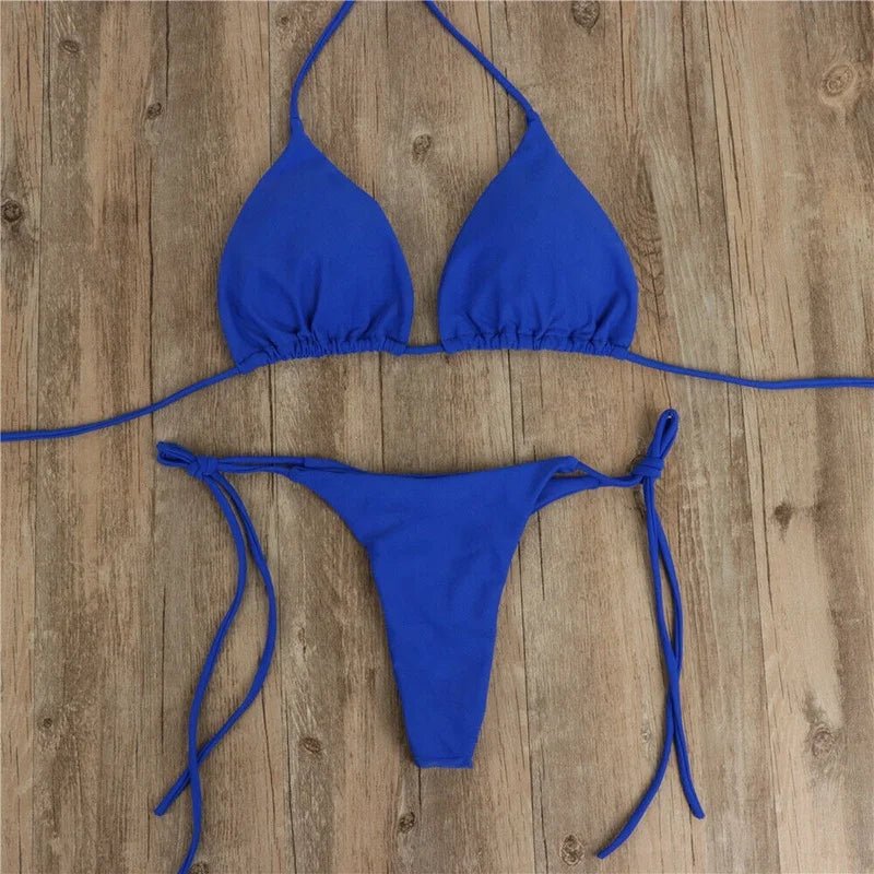 Summer Sexy Solid Mirco Bikini Set Women Tie Side G-String Thong Swimsuit Female Bandage Bathing Suit Brazilian Swimwear Biquini - MANDOTOS INTERNATIONAL