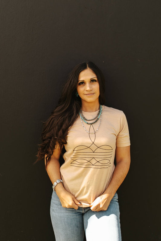 The Original, Viral Boot Stitch Western Graphic Tee - Tan - MANDOTOS INTERNATIONALGraphic Tees
