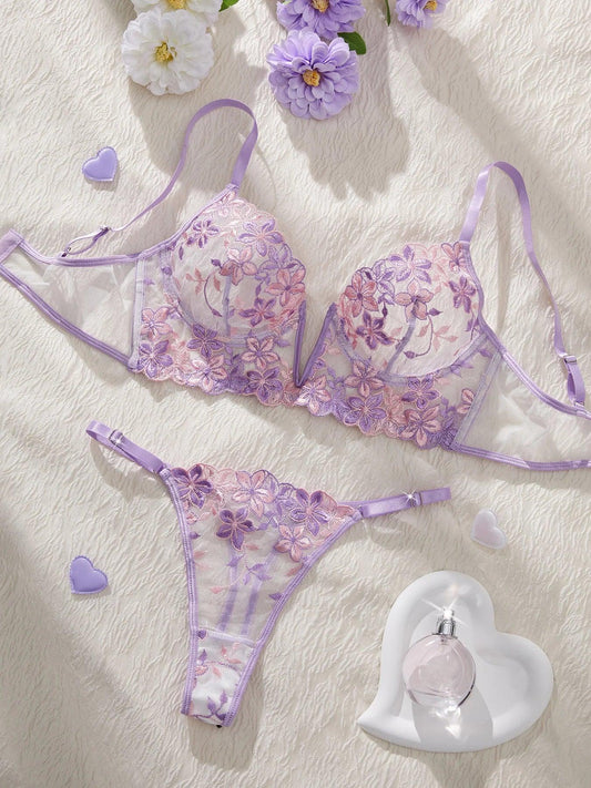 The temptation of Valentine's Eve light purple Danube group ladies sexy lingerie bra women's suit - MANDOTOS