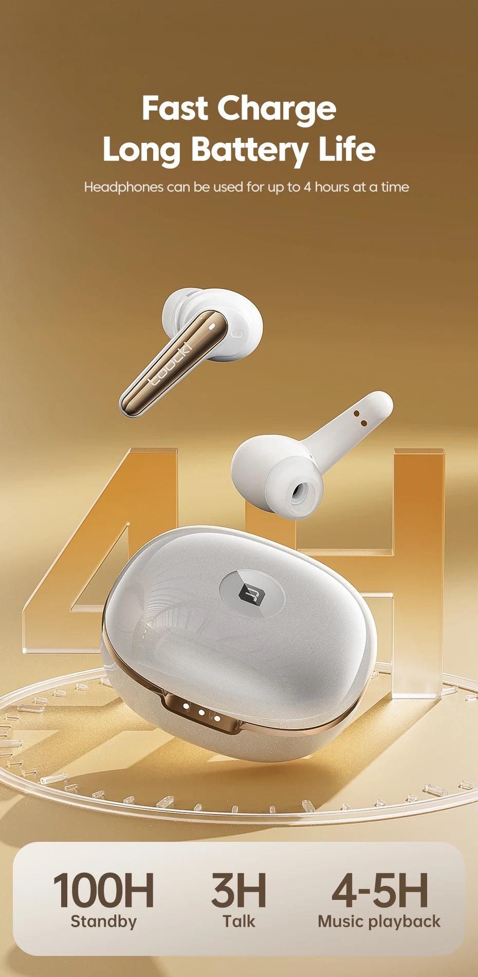 Toocki ANC Bluetooth Earphone 5.4 Dual Noise Cancellation Waterproof Wireless Headphone 3D Stereo In-ear ENC Earbuds With Mic - MANDOTOS