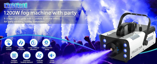 U'King 1200W Fog Machine 6LEDs Remote Fogger Ejector Disco Colorful Smoke Machine DJ Christmas Party Effects Stage Light - MANDOTOS