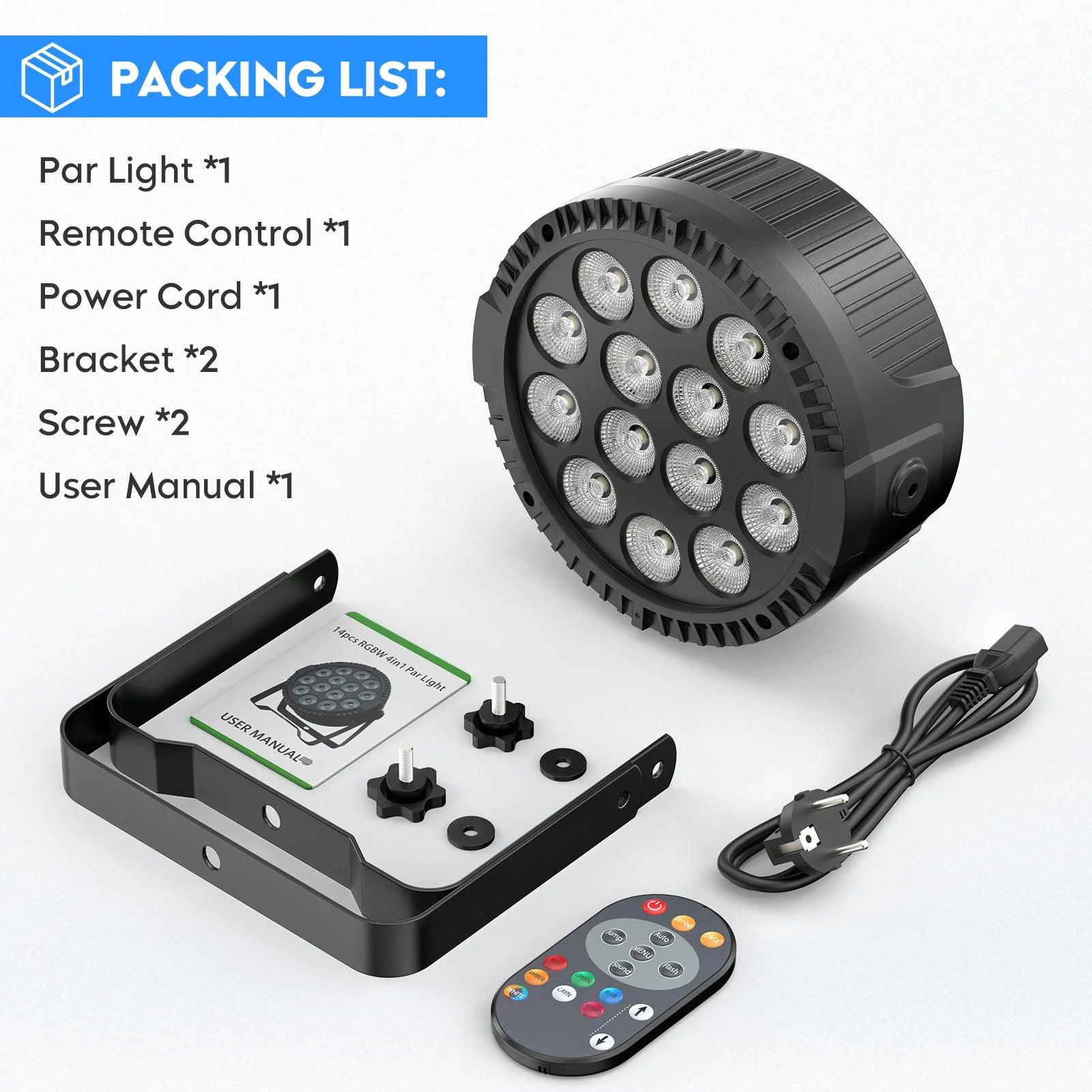 U'King 4PCS 80W Par Light 4in1 RGBW 14 LED Stage Effect Light DMX512 Remote Control Flat Light for KTV DJ Disco Bar Stage Light - MANDOTOS