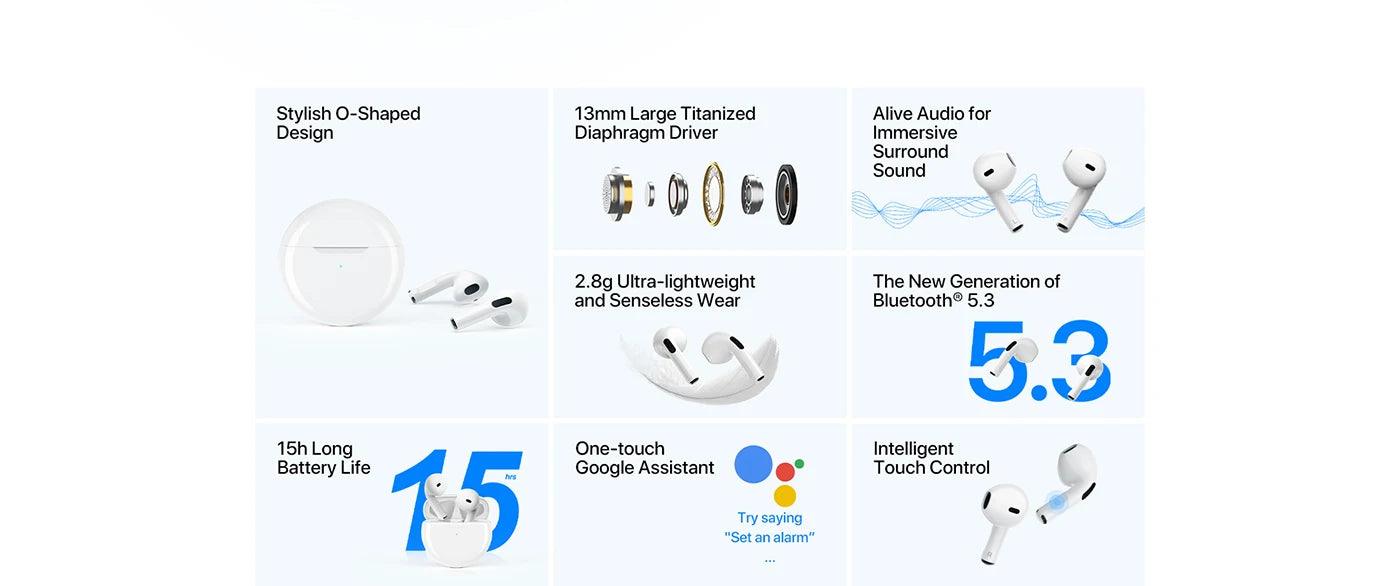 UMIDIGI G1 Buds TWS Wireless Earphones Bluetooth 5.3 ENC Sport Noise Reduction 380mAh Headsets With Microphone - MANDOTOS