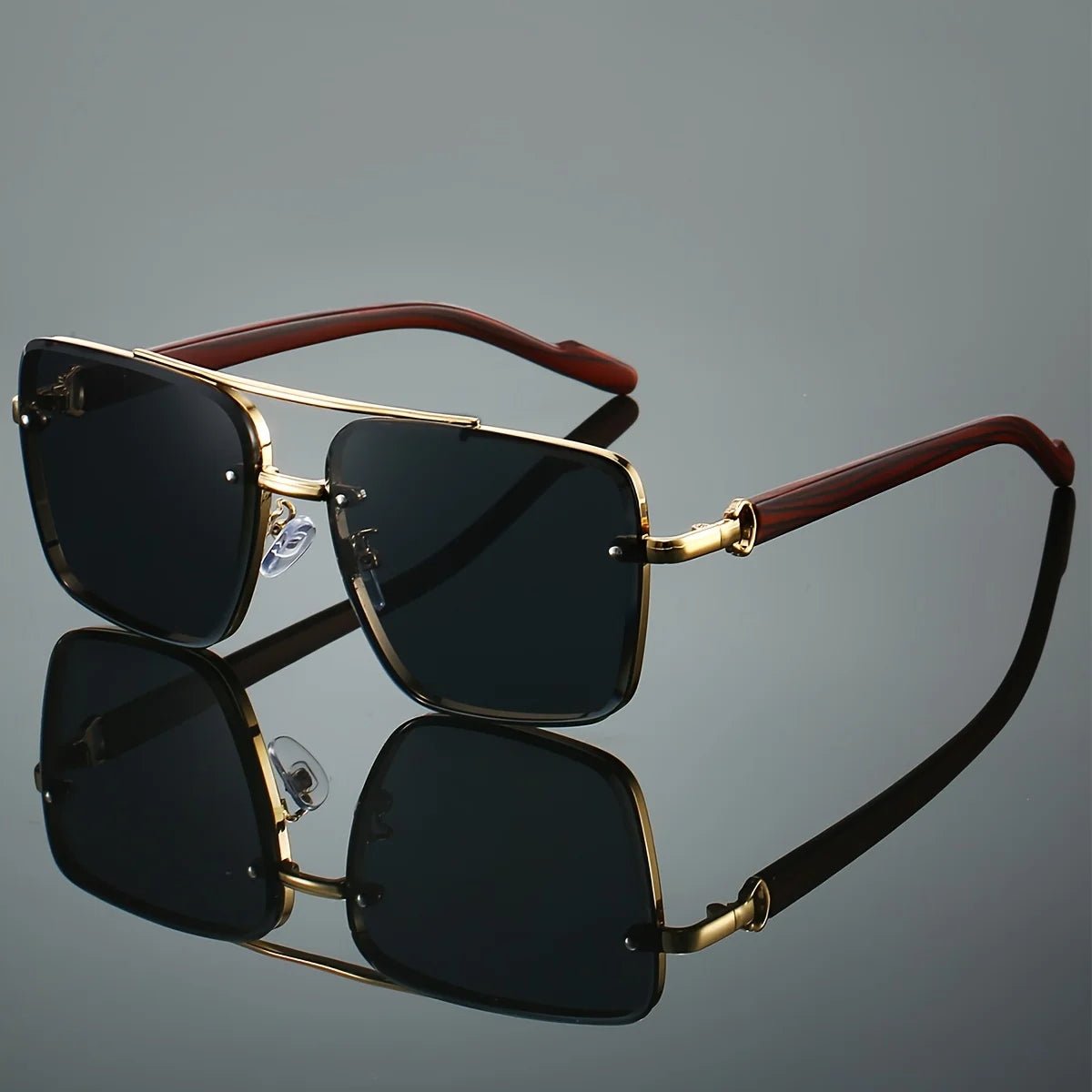 UV400 Unisex Square Men'S Sunglasses With Case -Unique Double Bridge Retro Wood Grain Luxury Style for Daily Wear Driving Travel - MANDOTOS INTERNATIONAL