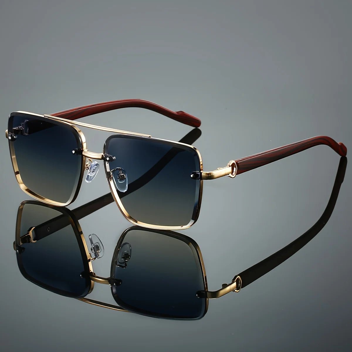 UV400 Unisex Square Men'S Sunglasses With Case -Unique Double Bridge Retro Wood Grain Luxury Style for Daily Wear Driving Travel - MANDOTOS INTERNATIONAL
