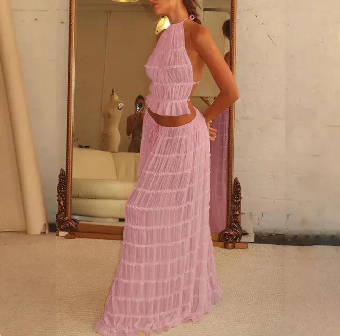 2-Piece Chic Halter Dress Suit Set - MANDOTOS