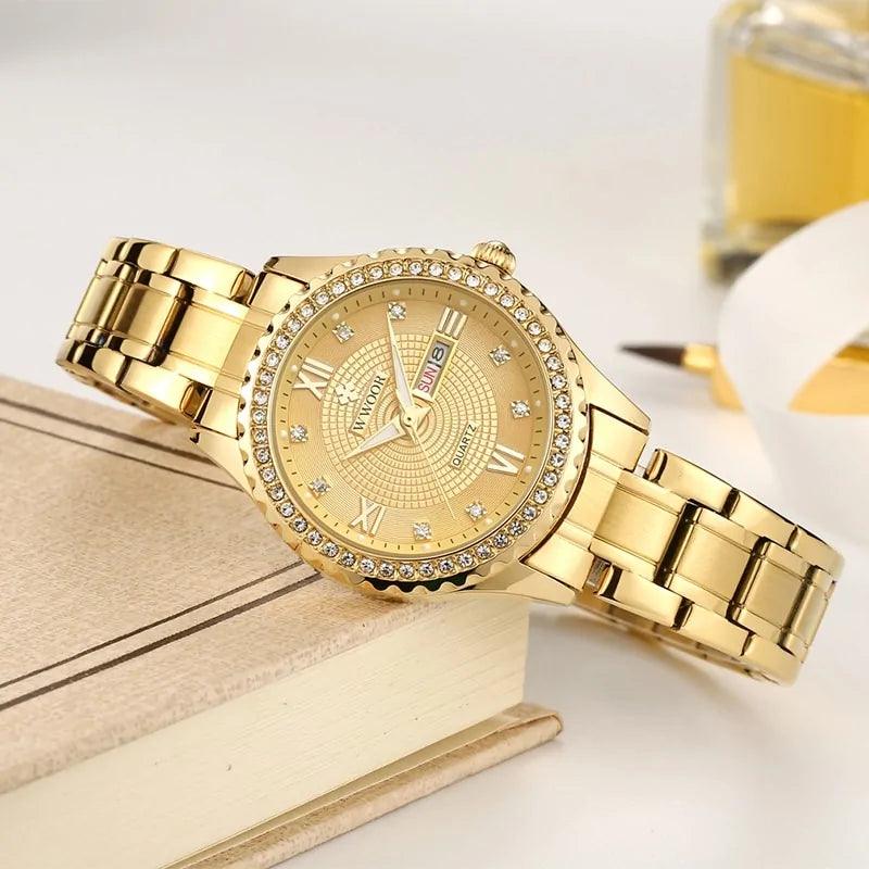 WWOOR Elegance Gold Diamond Quartz Watch - MANDOTOS