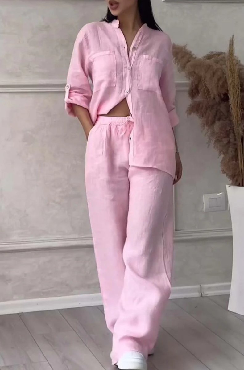 Wide-Leg Pants & Lace-Up Top Two-Piece Set – Solid Color, 12 Colors S–5XL - MANDOTOS INTERNATIONALTwo-Piece Set