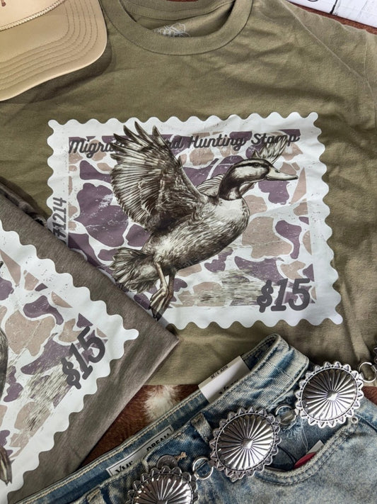 Duck Stamp Graphic Tee - Olive Green - MANDOTOS INTERNATIONALGraphic Tees
