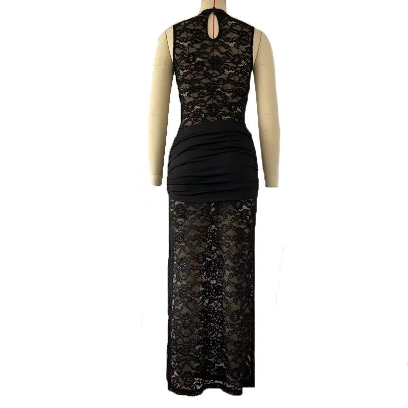Sexy Lace Long Dress: Sleeveless High Slit Evening Party Clubwear Vintage Bodycon Vestidos - MANDOTOS INTERNATIONAL