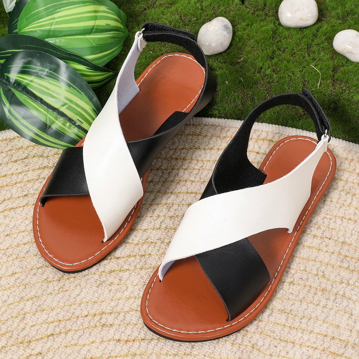 Women's Color-Block Cross-Strap Flat Sandals - MANDOTOS INTERNATIONALFootwear