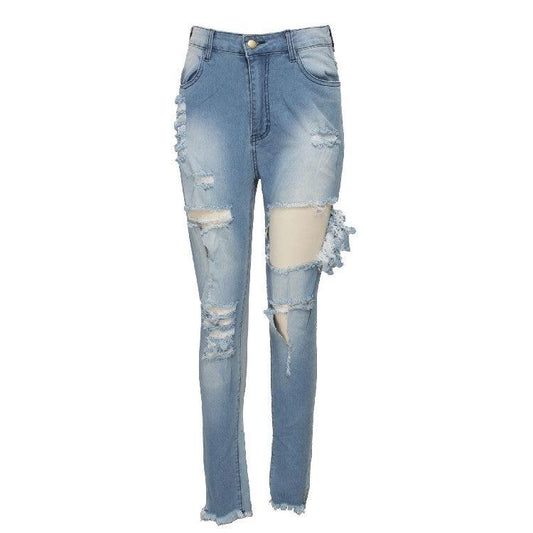 Women's Fashion Ripped High-waisted Slim Feet Pants - MANDOTOS