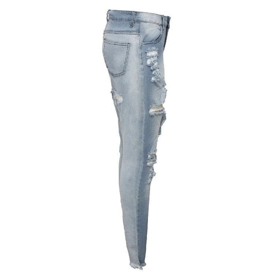 Women's Fashion Ripped High-waisted Slim Feet Pants - MANDOTOS