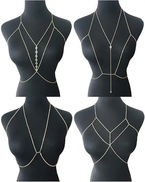 Women's Gold Body Chain Necklace Bikini Jewelry Set - 4 Pieces - MANDOTOS INTERNATIONAL