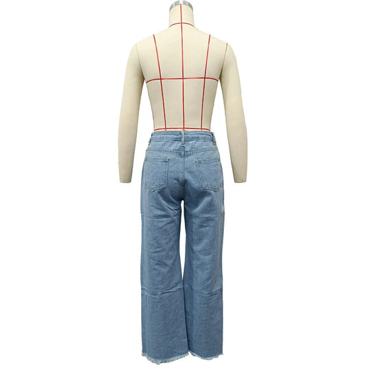 Women's Jeans Sexy Fashion Burnt Flower Hole Jeans Spring Summer Ladies Casual High Waist Denim Versatile Denim Trousers 2025 - MANDOTOS