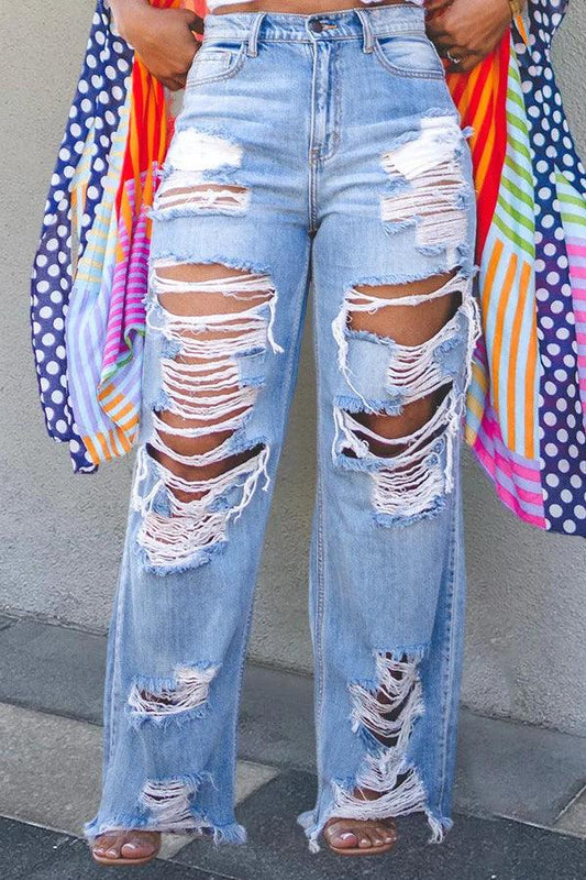 Women's Jeans Sexy Fashion Burnt Flower Hole Jeans Spring Summer Ladies Casual High Waist Denim Versatile Denim Trousers 2025 - MANDOTOS