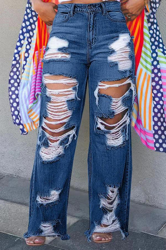Women's Jeans Sexy Fashion Burnt Flower Hole Jeans Spring Summer Ladies Casual High Waist Denim Versatile Denim Trousers 2025 - MANDOTOS