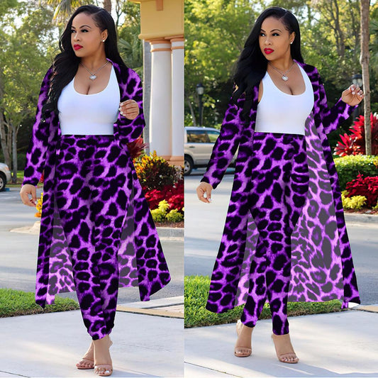Women's Long-sleeved Leopard Print Suitcoat Suits - MANDOTOS