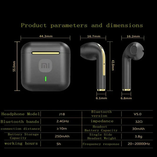 XIAOMI J18 True Wireless Earphone Noise Cancelling Headphone HiFI Stereo Game With Micr TWS In Ear Earbuds Waterproof Headset - MANDOTOS