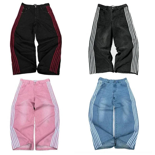 Y2K Baggy Jeans Harajuku vintage Striped Embroidered high quality Sweatpants men women Hip Hop Casual wide leg jeans streetwear - MANDOTOS