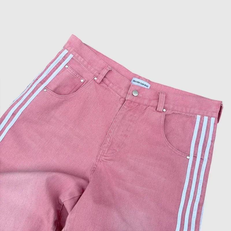 Y2K Baggy Jeans Harajuku vintage Striped Embroidered high quality Sweatpants men women Hip Hop Casual wide leg jeans streetwear - MANDOTOS