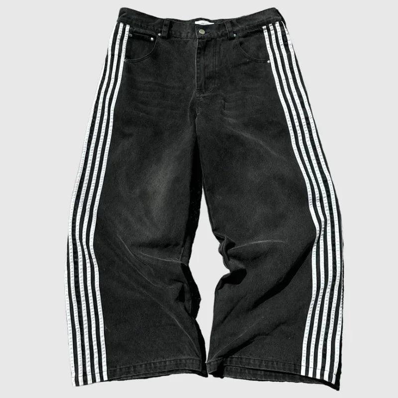Y2K Baggy Jeans Harajuku vintage Striped Embroidered high quality Sweatpants men women Hip Hop Casual wide leg jeans streetwear - MANDOTOS