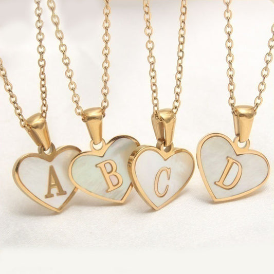 26 Letter Heart-shaped Necklace White Shell Love Clavicle Chain Fashion Personalized Necklace For Women Jewelry Valentine's Day - MANDOTOS