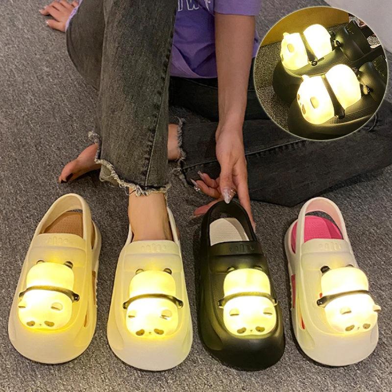 Mandotos Panda Lamp Light Up Slippers Sandals For Women EVA Comfort Non Slip Sole Summer - MANDOTOS