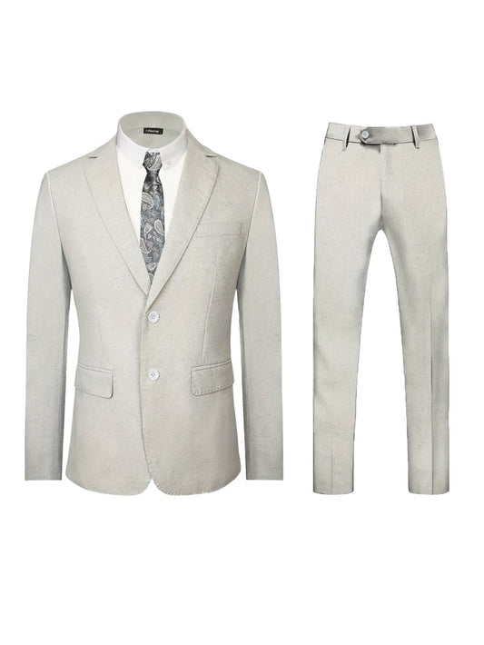 Men's light beige suit set by Ancient Energy with blazer and matching trousers