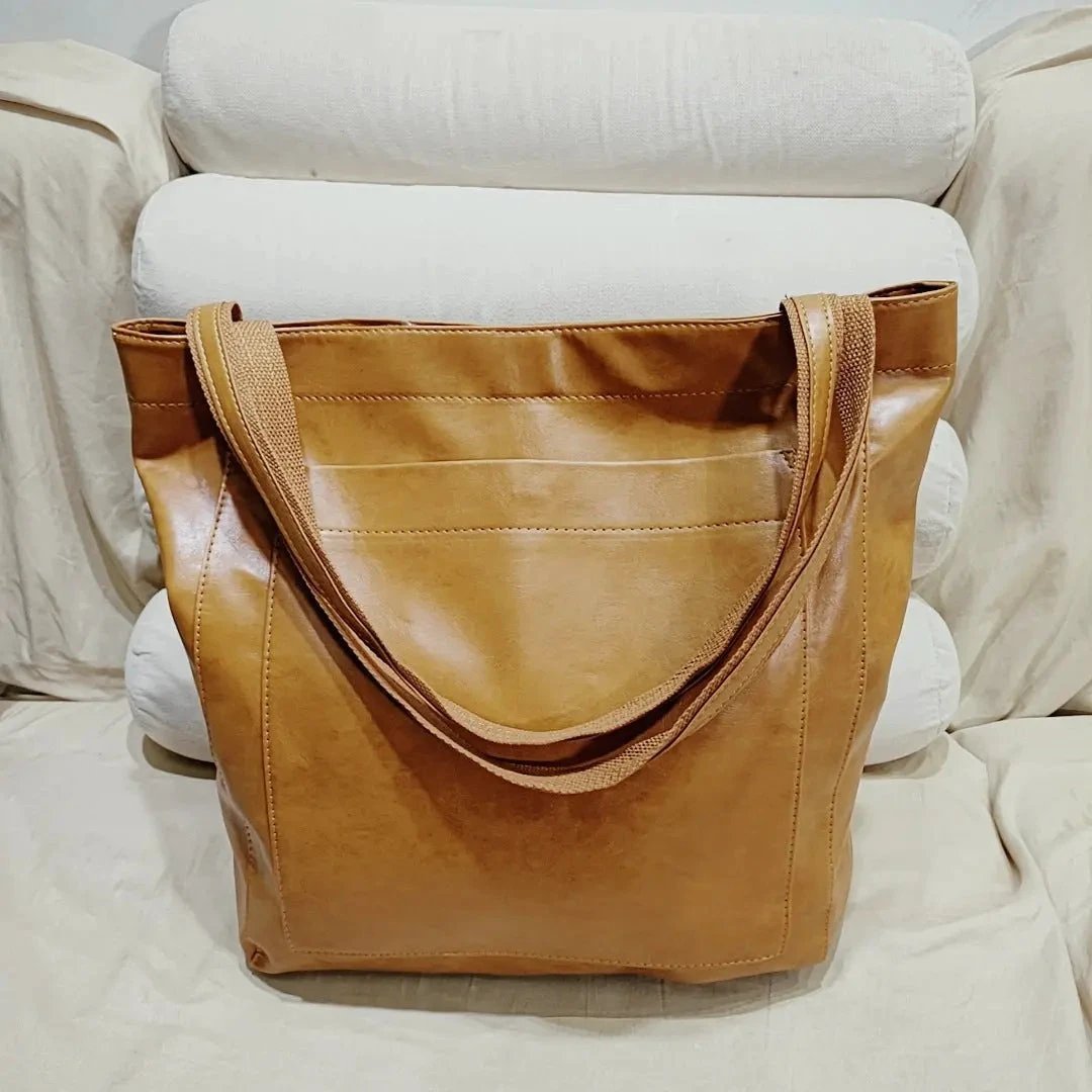Women's Soft Leather Portable Shoulder With Pocket Vintage Bag - MANDOTOS