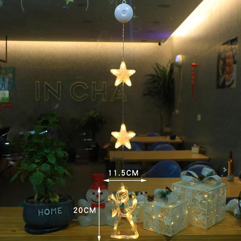 Christmas 3Pcs LED Star Hanging Lights For Home Decor Suction Cup Battery Powered - MANDOTOS