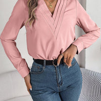 Fashion V - Neck Long Sleeve Shirt Elegant Commuter Solid Blouse Office Women's Clothing - MANDOTOS INTERNATIONAL0