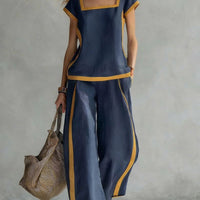 Square-Neck Three-Quarter Sleeve Loose Top & Pants Two-Piece Set - MANDOTOS INTERNATIONALTwo-Piece Set