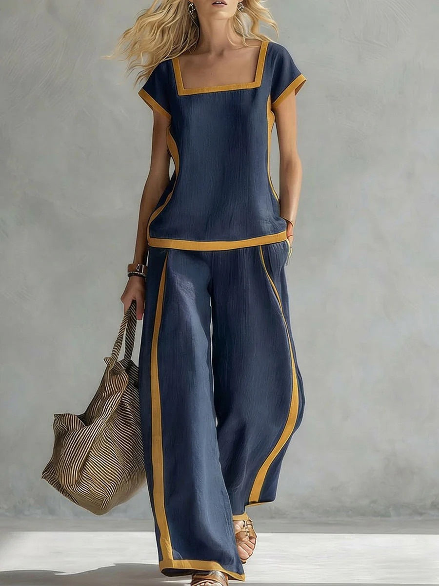 Square-Neck Three-Quarter Sleeve Loose Top & Pants Two-Piece Set - MANDOTOS INTERNATIONALTwo-Piece Set