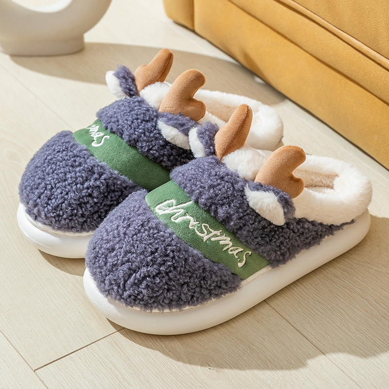 Christmas Shoes Winter Home Slippers Elk Soft Cozy Bedroom Slipper Slip On House Shoes - MANDOTOS